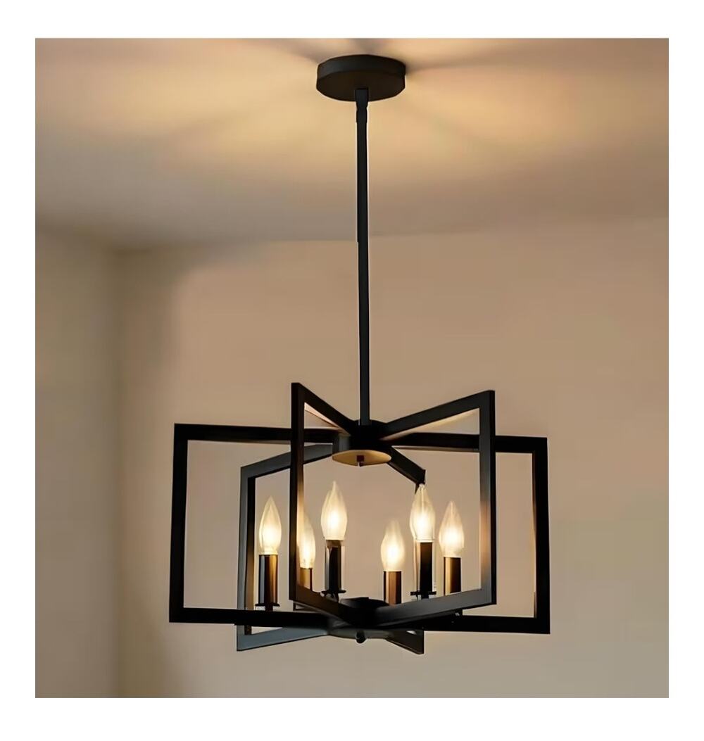 Modern 6-Light Black Farmhouse Chandelier Geometric Pendant Light Fixture